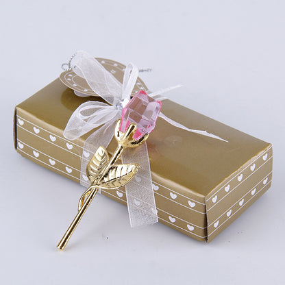 Mother's Day Creative Gift Crystal Rose Crafts Ornaments Gold Rod Pink Infinite Avenue