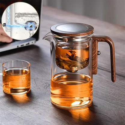 Magnetic Glass Teapot – One-Click Filtration with Wood Handle Infinite Avenue