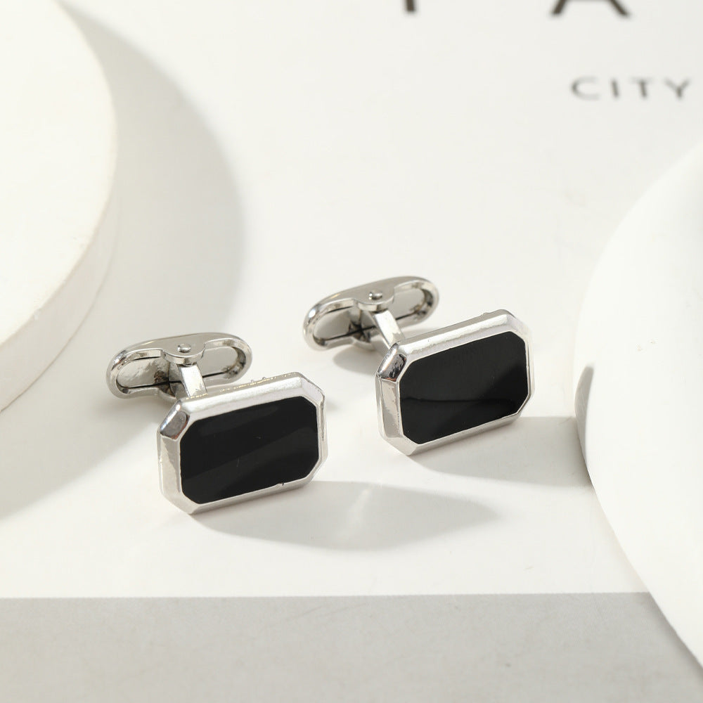 European And American Round Geometric Black Gemstone Cufflinks Infinite Avenue