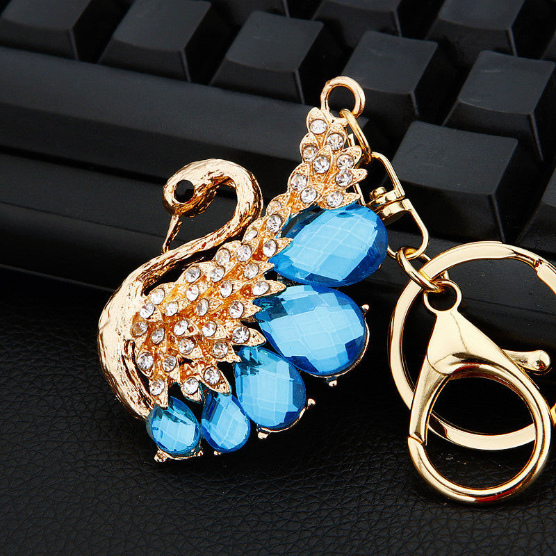 Diamond Crystal Swan Car Key Ring A02 Swan Blue Single OPP Bag Packaging Infinite Avenue