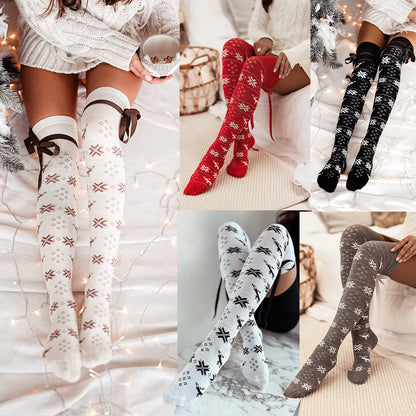 Christmas Multicolor Bow Thigh-High Socks Infinite Avenue