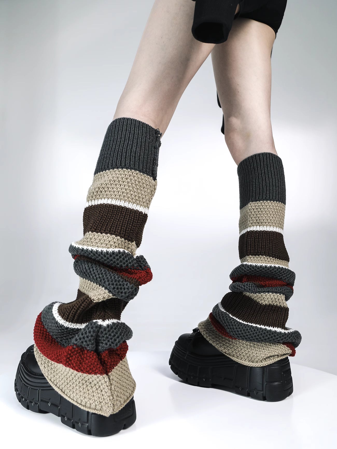 Thick Knit Striped Contrast Socks Vintage Stripe Average Size Infinite Avenue