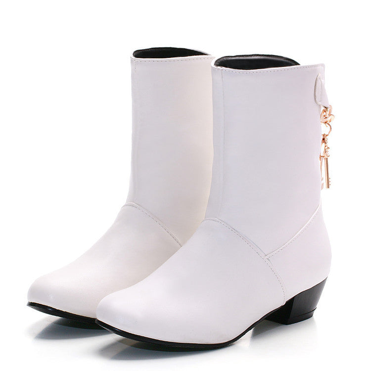 Women's Low-heeled Premium PU Ankle Boots White Infinite Avenue