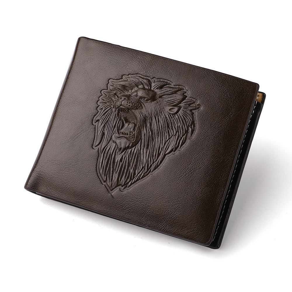 Men's Money Wallet – Lion Embossed Animal Pattern Dark Brown Infinite Avenue