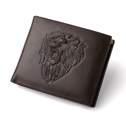 Men's Zipper Wallet Lion Embossed Pattern Animal Dark Brown Infinite Avenue