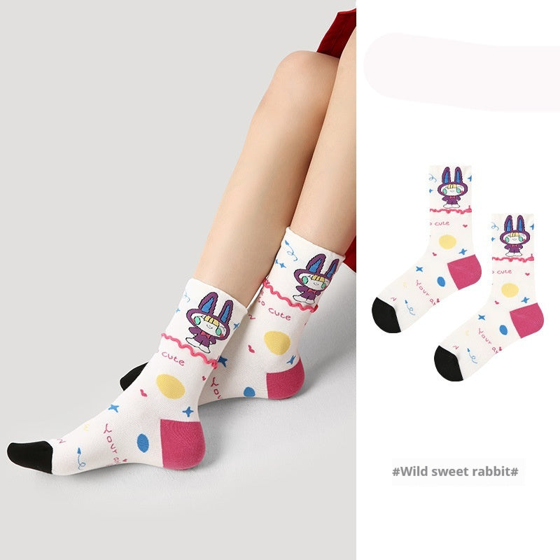 Vintage Court Style Mid-Length Socks Wild Sweet Rabbit Average Size Infinite Avenue