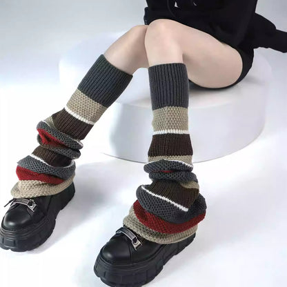 Thick Knit Striped Contrast Socks Infinite Avenue