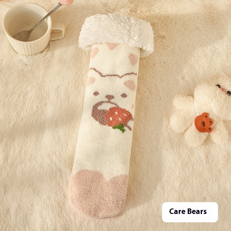 Women's Lamb Fleece Tube Room Socks Love Bear Free Size Infinite Avenue