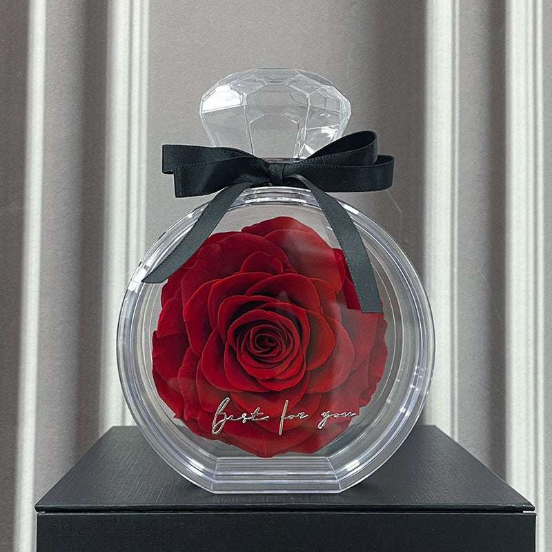 Natural Eternal Flower Ornaments Transparent Cover Dried Rose Gift Box For Christmas New Year Valentine's Day Home Decor Red Infinite Avenue