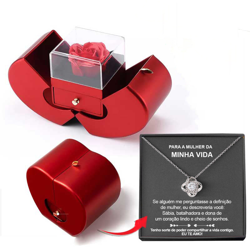 Fashion Jewelry Box Red Apple Christmas Gift Necklace Eternal Rose For Girl Mother's Day Valentine's Day Gifts With Artificial Flower Rose Flower Jewelry Box Necklace Silver Apple Box Spanish Infinite Avenue