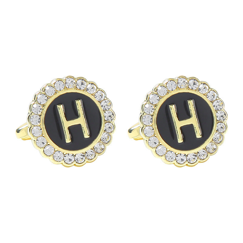 Round Diamond French Cufflinks Men's 26 Letters H Alloy Infinite Avenue