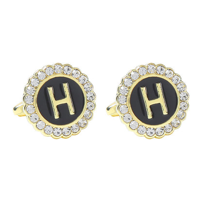 Round Diamond French Cufflinks Men's 26 Letters H Alloy Infinite Avenue