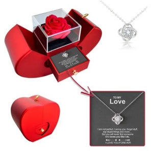 Fashion Jewelry Box Red Apple Christmas Gift Necklace Eternal Rose For Girl Mother's Day Valentine's Day Gifts With Artificial Flower Rose Flower Jewelry Box Infinite Avenue