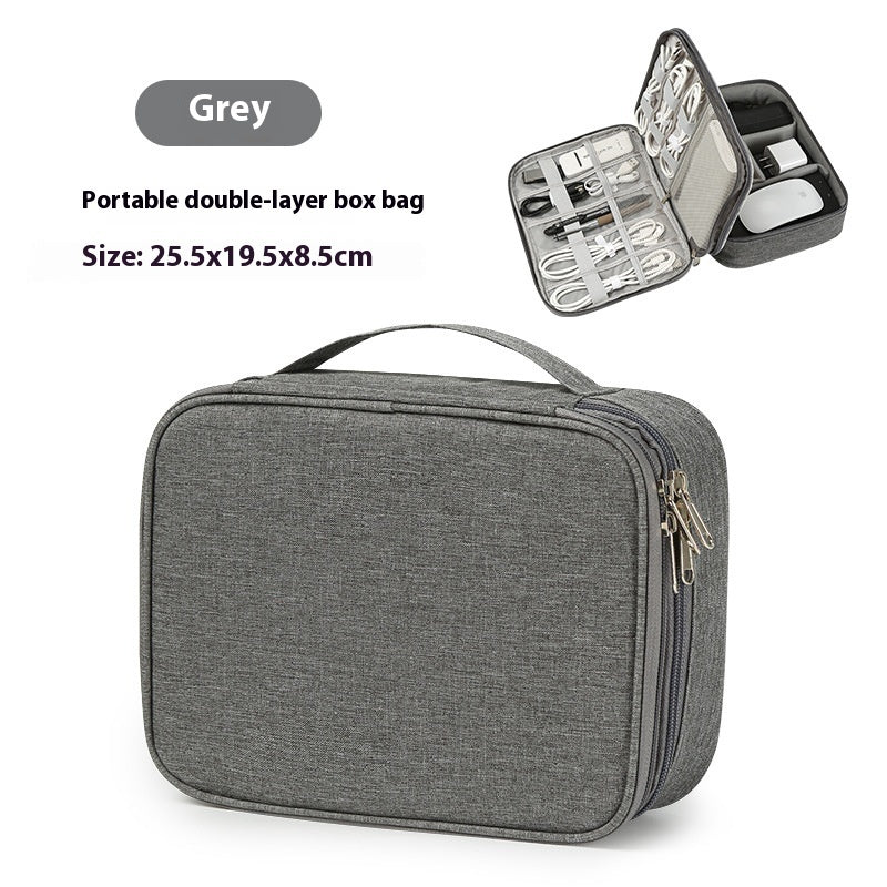 Data Cable Storage Bag Mobile Power Box Travel Portable Digital Accessories Organizing Folders Double Gray Infinite Avenue