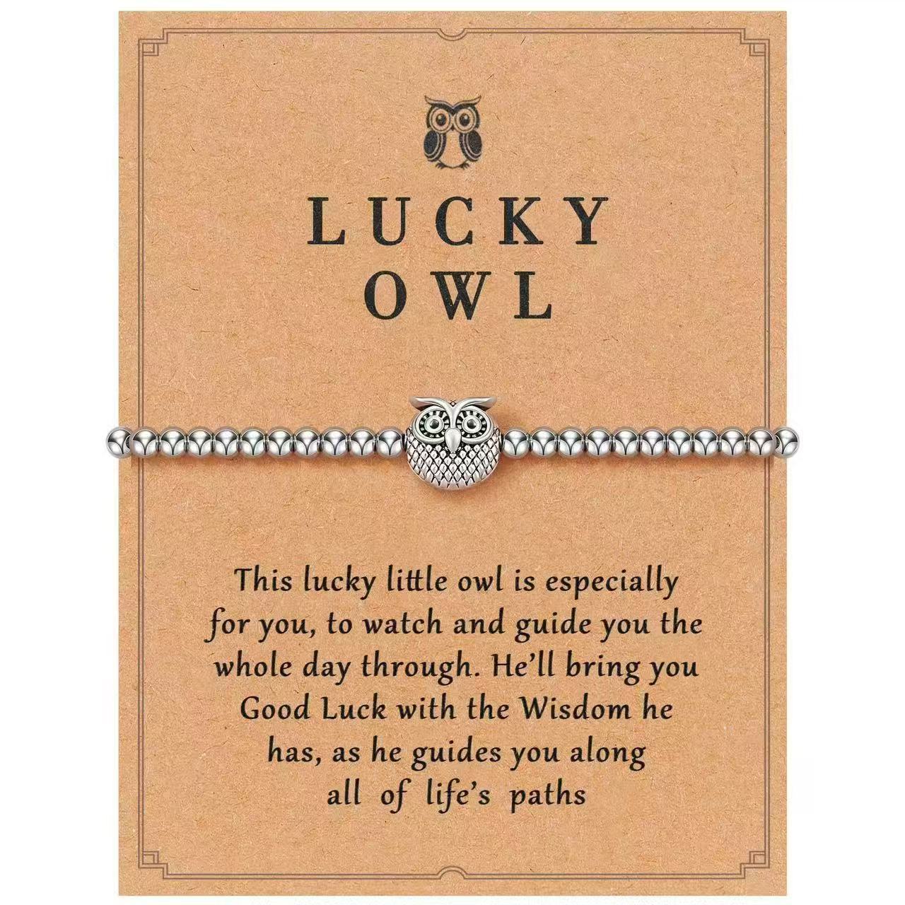 Women's Owl Bracelet English Blessing Cardboard Infinite Avenue