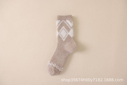 Autumn & Winter Mid-Calf Thick Knit Women's Socks 5 Khaki Infinite Avenue