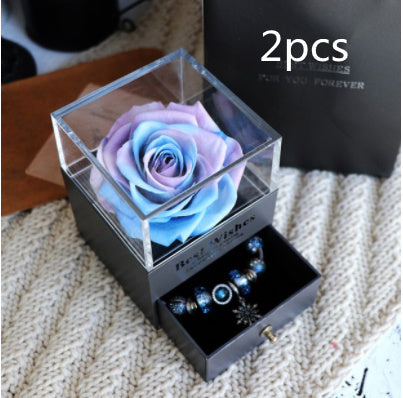 Eternal Flower Rose Jewelry Box for Birthday Presents Valentines Day Wedding Gift Blue2pcs Infinite Avenue