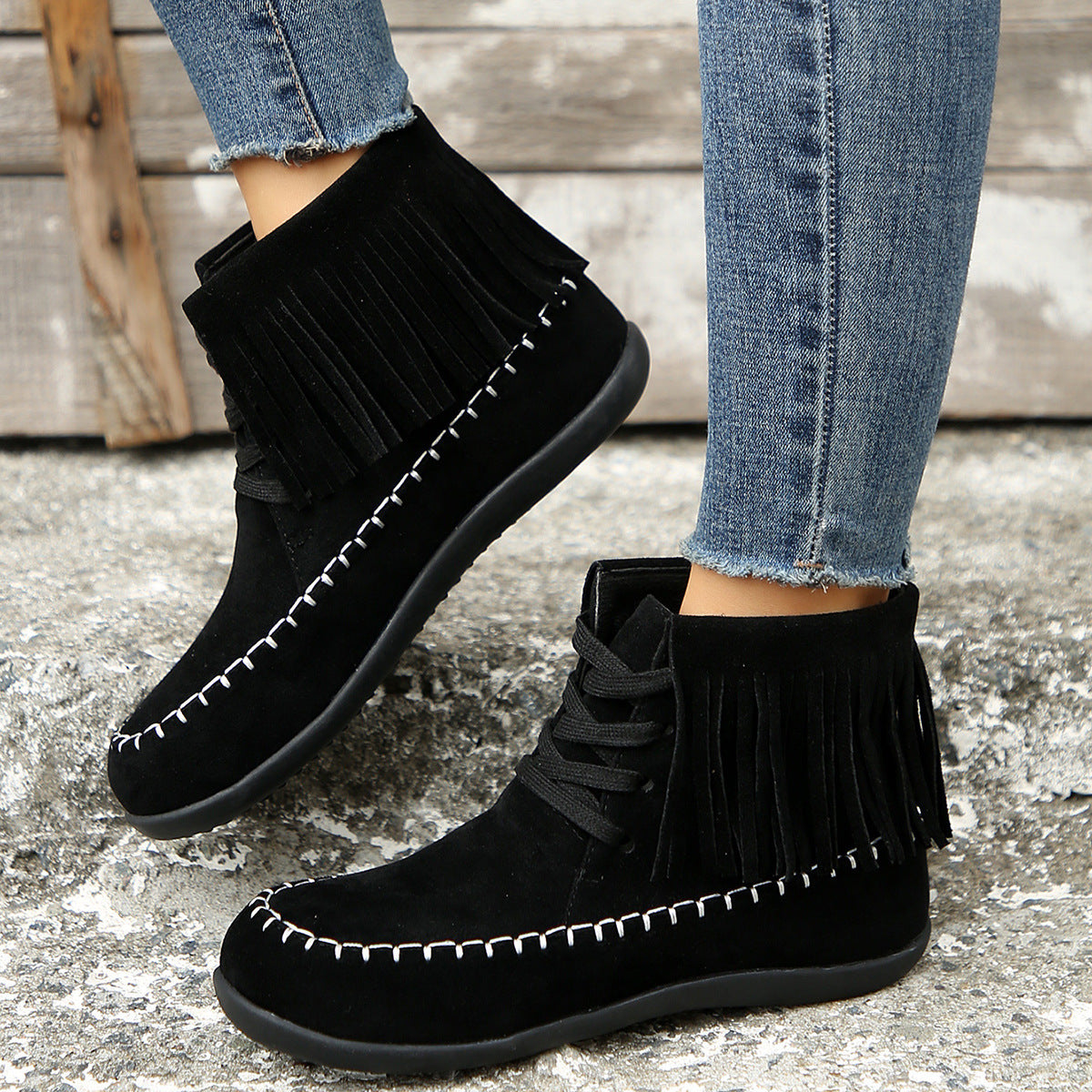 Plus Size Tassel Lace-up Booties Female Infinite Avenue