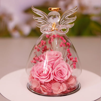 Eternal Flower Gift Box Angel Glass Cover Dried Rose Gift Box For Christmas New Year Valentine's Day Home Decor Large angel pink Infinite Avenue