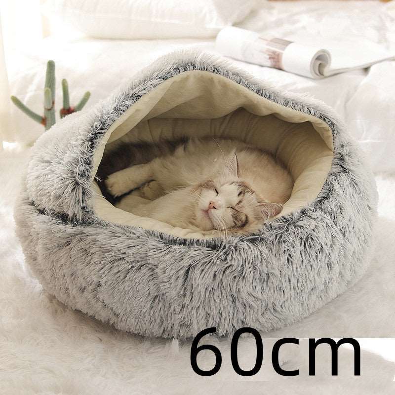 2 In 1 Dog And Cat Bed Pet Winter Bed Round Plush Warm Bed House Soft Long Plush Pets Bed Pet Products Grey Infinite Avenue