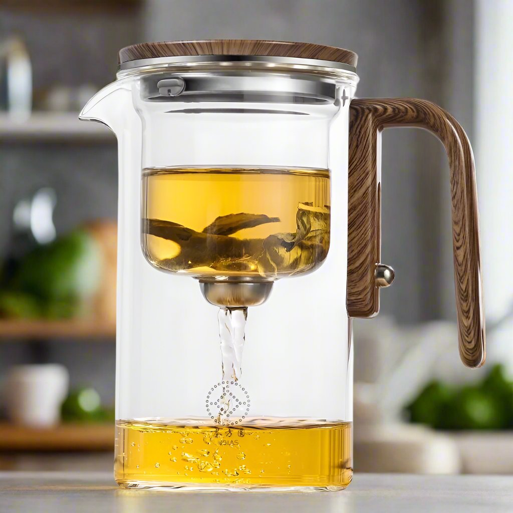 Magnetic Glass Teapot – One-Click Filtration with Wood Handle Infinite Avenue