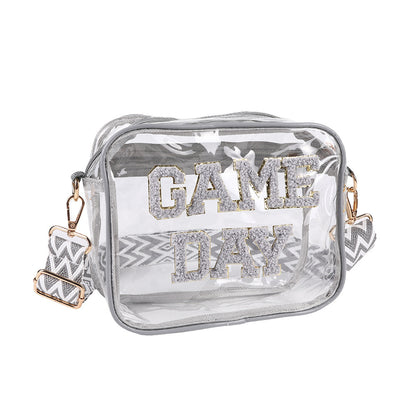 Transparent PVC Cross-body Embroidery Letter Shoulder Small Square Bag 22X18X8cm Gray Infinite Avenue