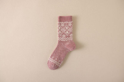 Autumn & Winter Mid-Calf Thick Knit Women's Socks 2 Pink Infinite Avenue