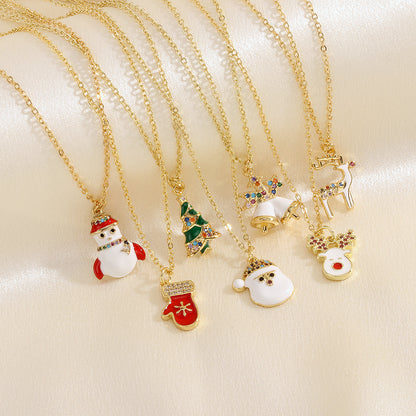 Christmas Tree & Santa Necklace – Rhinestone Clavicle Chain for Women Infinite Avenue