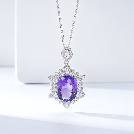 Geometric Denier Amethyst Pendant Sterling Silver Natural Gemstone Clavicle Chain Temperament Necklace Infinite Avenue