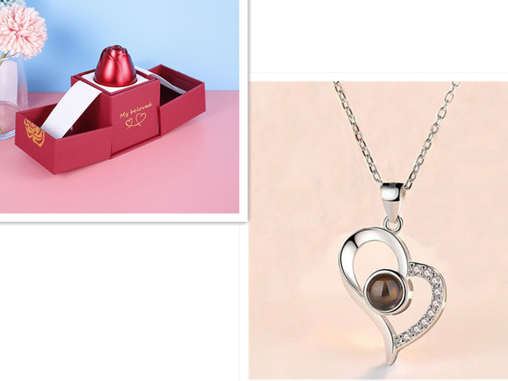 Hot Valentine's Day Gifts Metal Rose Jewelry Gift Box Necklace For Wedding Girlfriend Necklace Gifts Silver B set Infinite Avenue