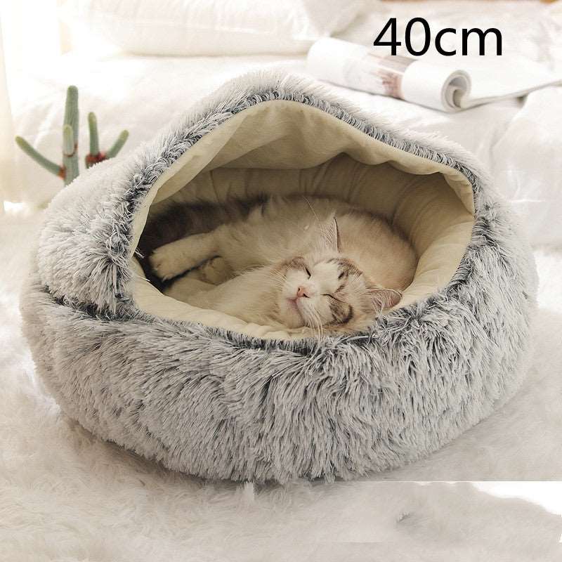 2 In 1 Dog And Cat Bed Pet Winter Bed Round Plush Warm Bed House Soft Long Plush Pets Bed Pet Products Grey 40cm Infinite Avenue