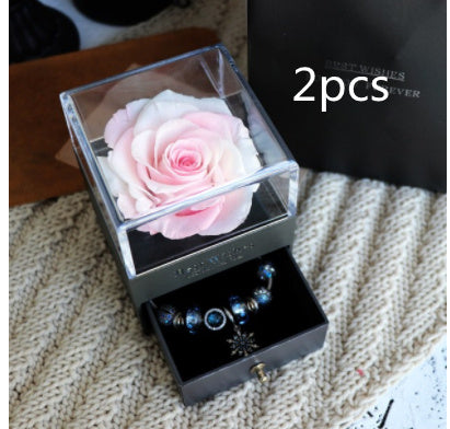 Eternal Flower Rose Jewelry Box for Birthday Presents Valentines Day Wedding Gift Pink white2pcs Infinite Avenue