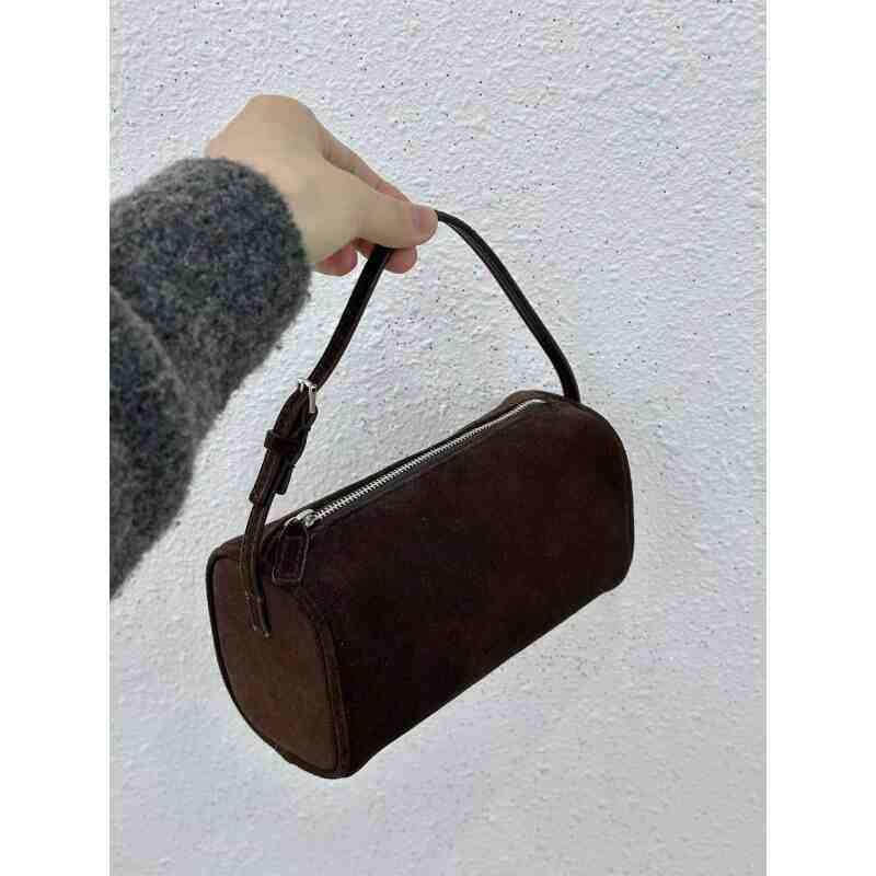 Retro 90s Suede Pencil Bag – Stylish for Autumn & Winter Matte Leather Ebony 20x9x12 Infinite Avenue