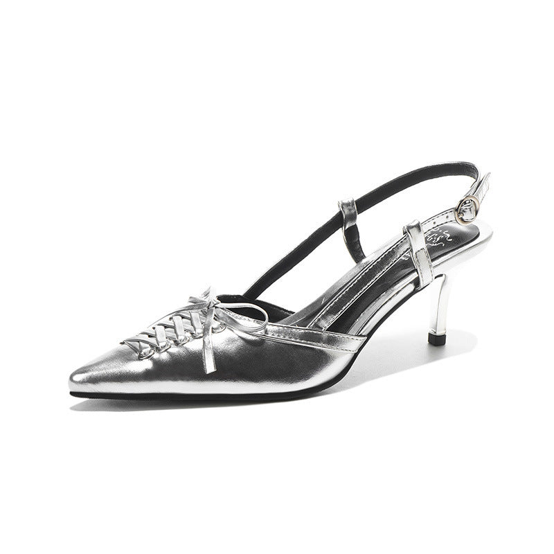 Rivet Closed Toe High Heels Women Silver Infinite Avenue