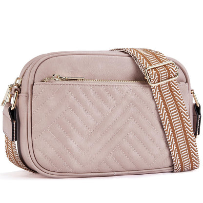 Cow Color Matching Multifunctional Zipper Crossbody Bag Quilted Pink Infinite Avenue