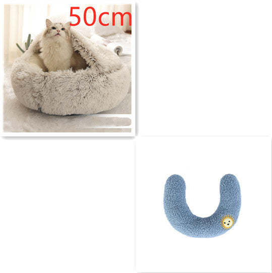 2 In 1 Dog And Cat Bed Pet Winter Bed Round Plush Warm Bed House Soft Long Plush Pets Bed Pet Products Brown50cm SetD Infinite Avenue