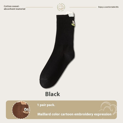 Women's Cartoon Mid-Tube Cotton Socks Black 35 to 40 Free Size Infinite Avenue