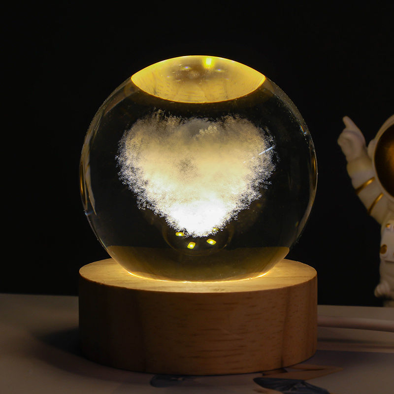 Luminous Starry Sky Crystal Ball – Moon Night Light & Gift Solid Wood Lamp Holder Love cloud 6CM Infinite Avenue