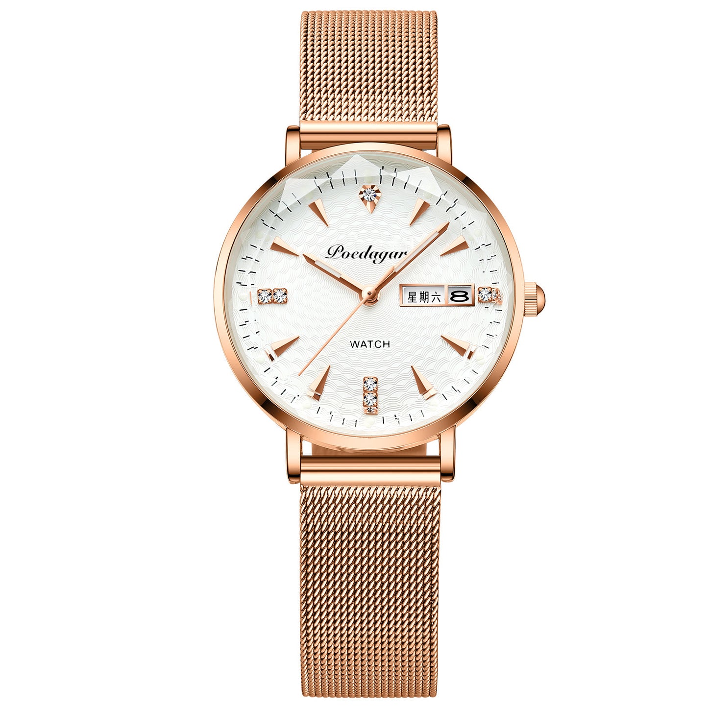 Women's Watch Double Calendar Quartz White Mesh Belt Infinite Avenue