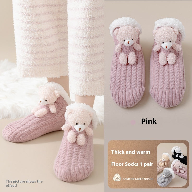 Women's Thick Fleece-Lined Lambswool Winter Socks Pink Free Size Infinite Avenue