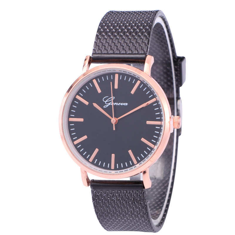 Geneva Watch Dial Plate Mesh Belt Female Minimalist Thin All Black Infinite Avenue