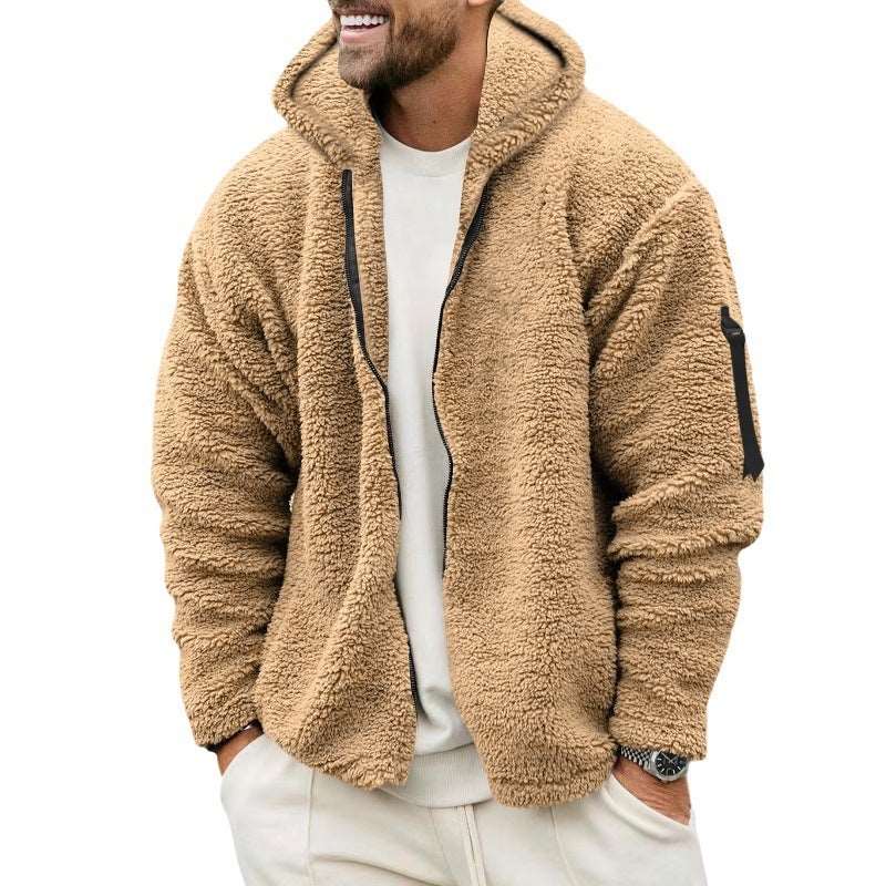 Plush Hooded Jacket Men's Autumn And Winter Fleece Double-sided Wear Warm Coat With Zipper Loose Casual Jacket Outdoor Clothing Infinite Avenue