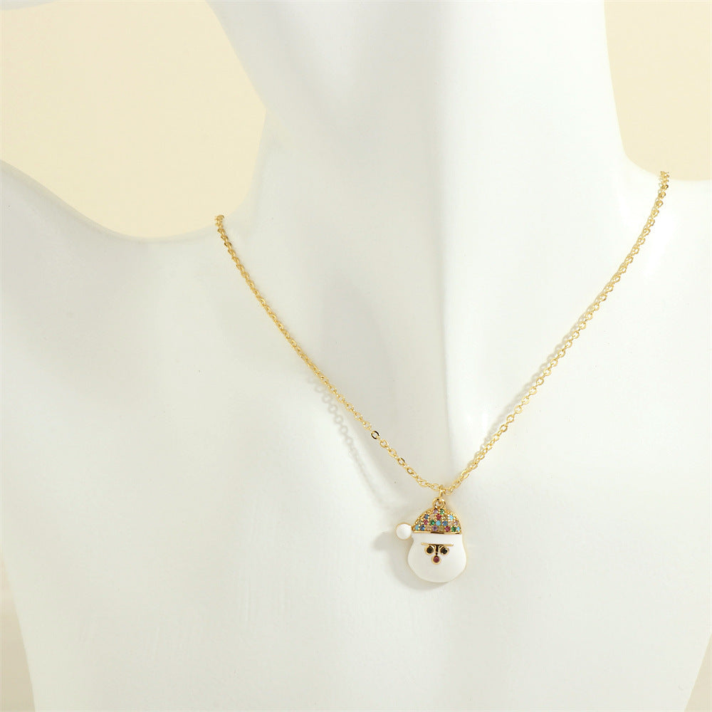 Christmas Tree & Santa Necklace – Rhinestone Clavicle Chain for Women NE2089 A Infinite Avenue