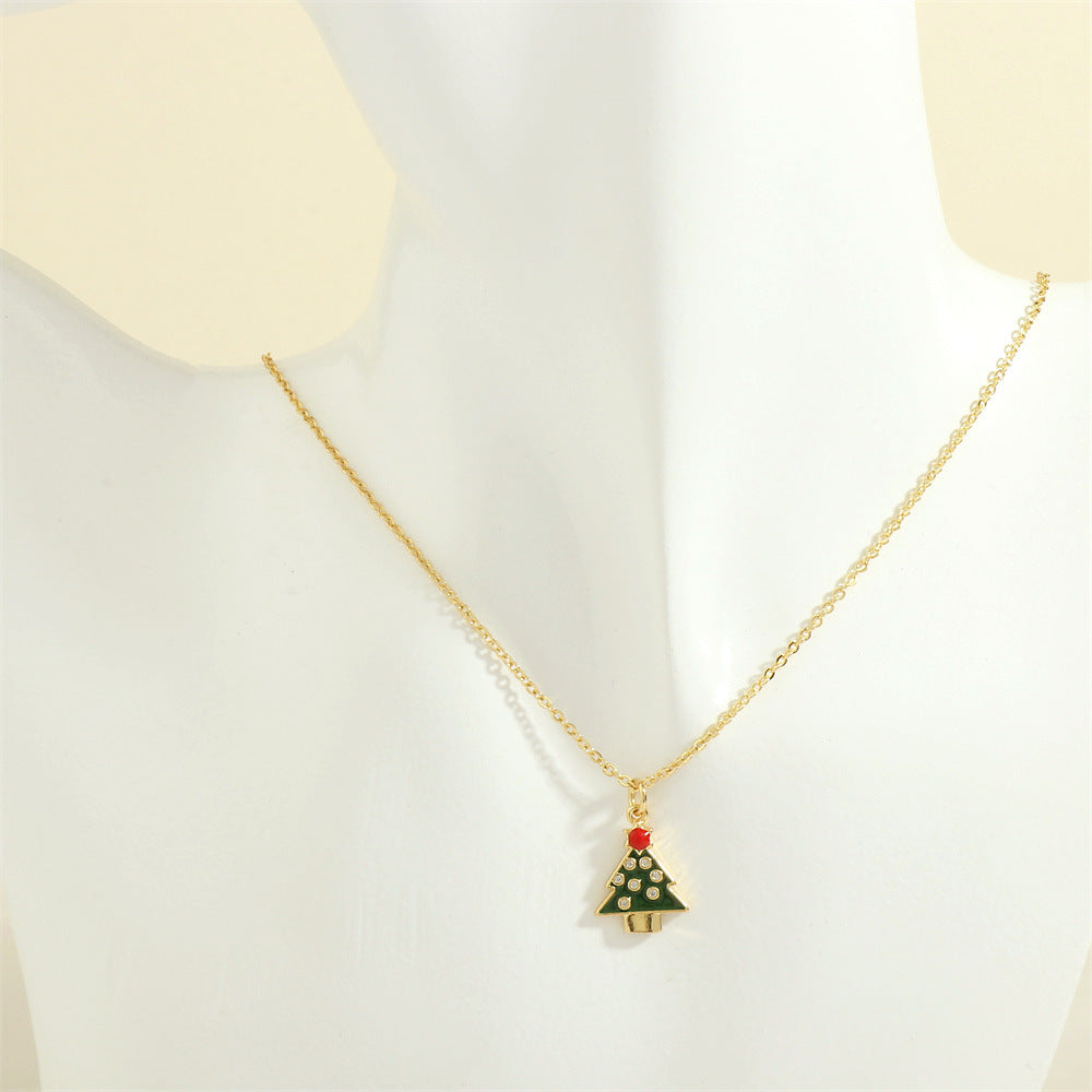 Christmas Tree & Santa Necklace – Rhinestone Clavicle Chain for Women NE2089 K Infinite Avenue