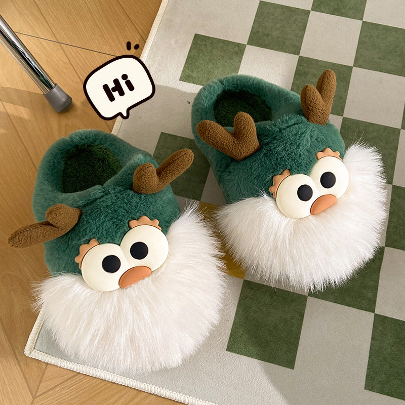 Cartoon Christmas Deer Slippers – Warm Plush Winter Shoes for Women Infinite Avenue