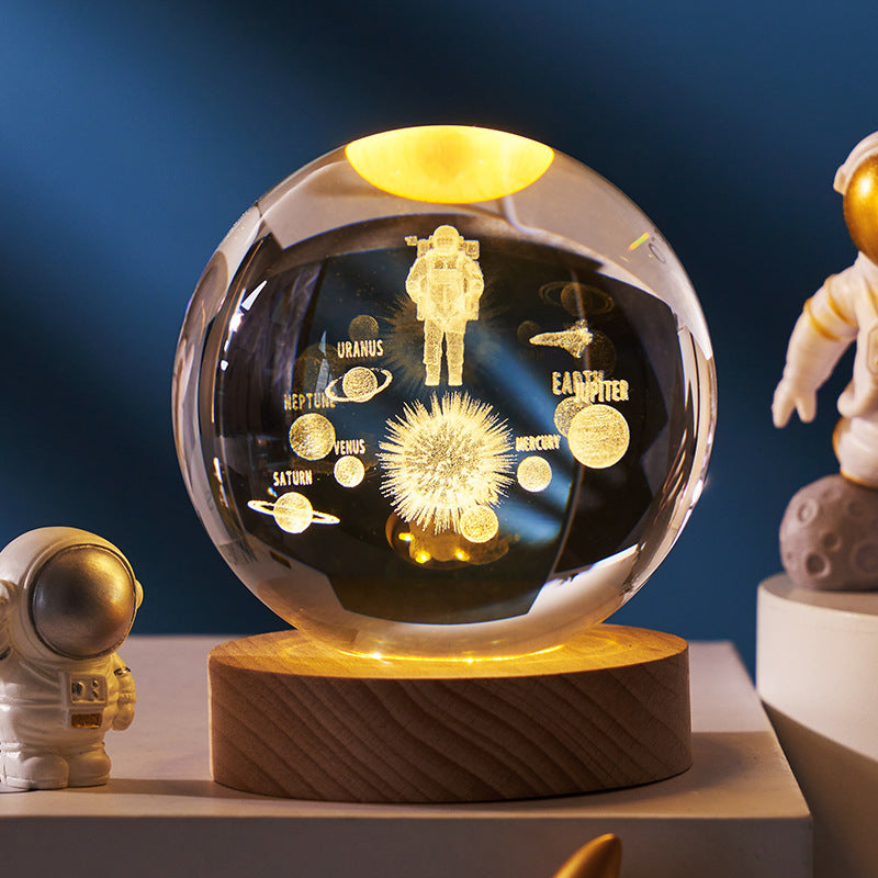 Luminous Starry Sky Crystal Ball – Moon Night Light & Gift Solid Wood Lamp Holder Astronaut 6CM Infinite Avenue