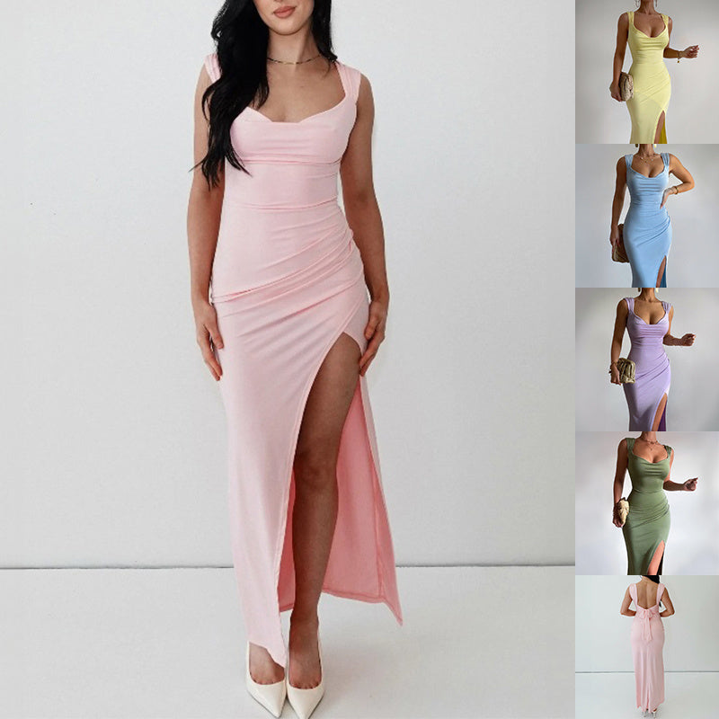 Slim Sleeveless Slit Dress With Back Tie Design Fashion Temperament Dresses For Women Clothing Infinite Avenue