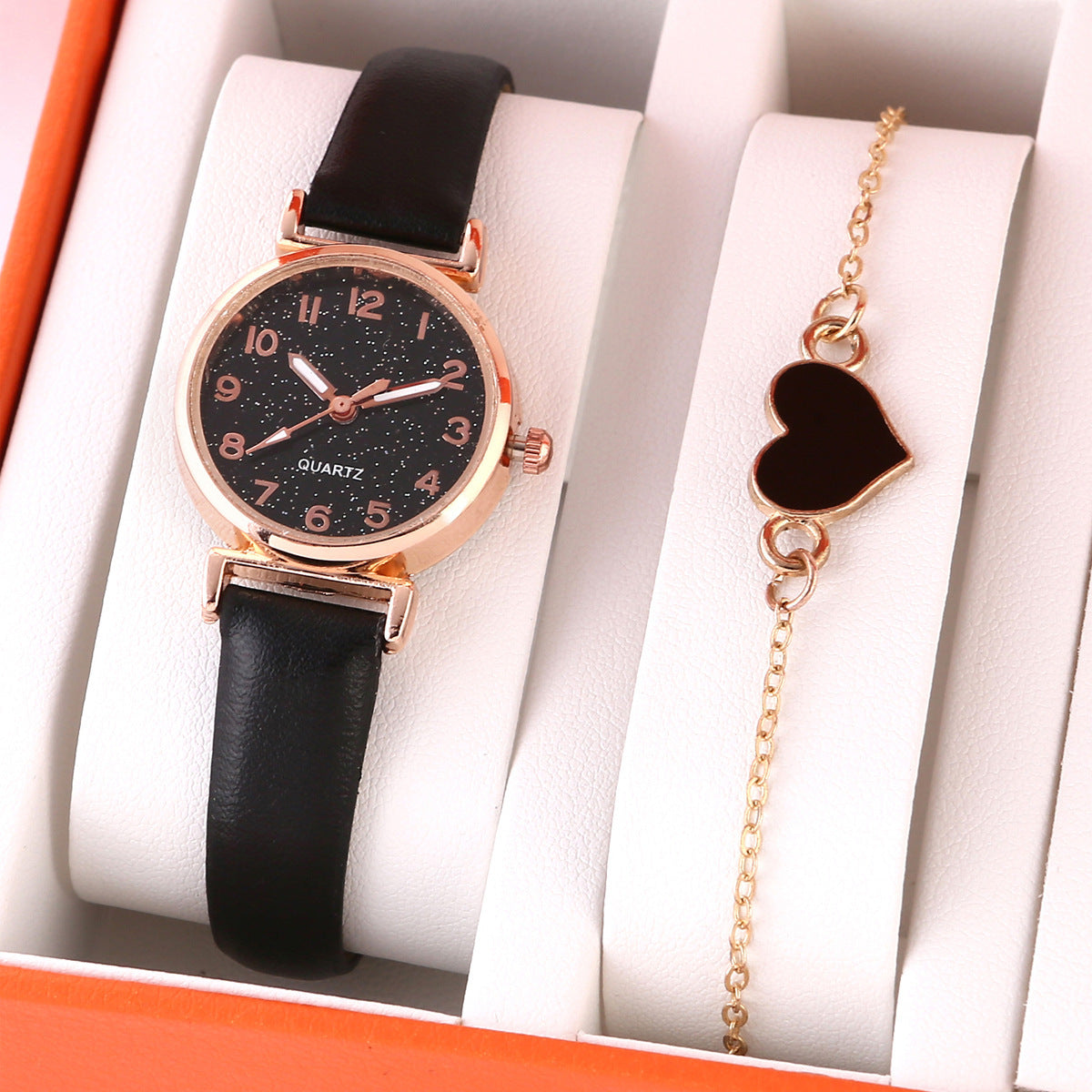 Lady Temperament Heart Bracelet Quartz Watch Suit Digital Black Bracelet Suit Infinite Avenue