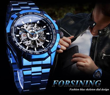 Casual Hollow Blue Plating Automatic Mechanical Watch Infinite Avenue