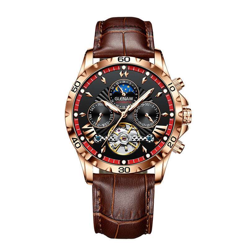 Men's Fashion Hollowed-out Watch Automatic Mechanical Watch Rose Shell Red Circle Coffee Infinite Avenue